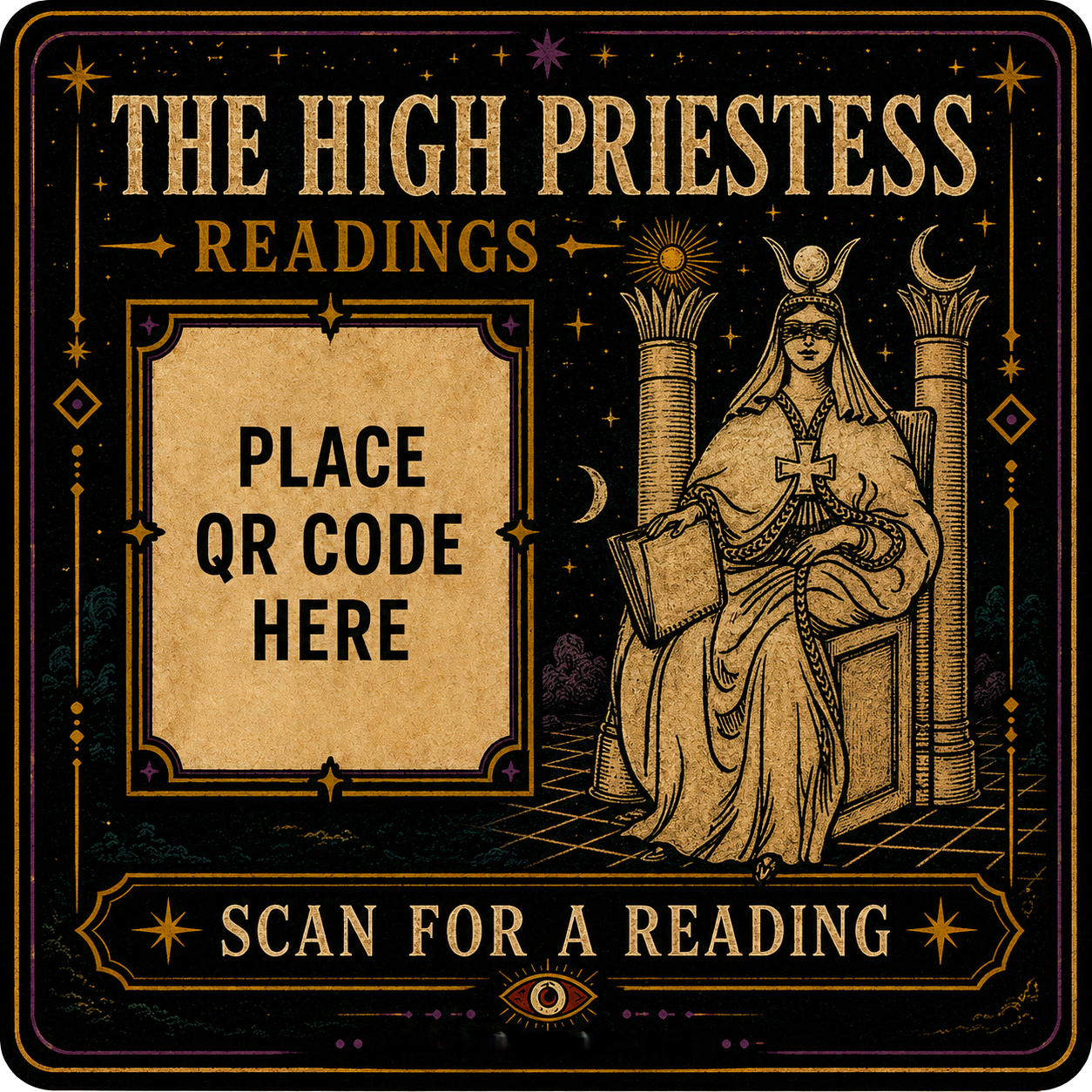 High Priestess Tarot Card QR Sticker (Custom Footer)